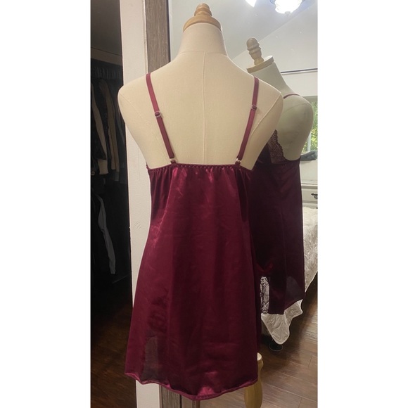 SHEIN | Satin Lace & Bows Babydoll Slip & G String Lingerie Maroon - Picture 3 of 14